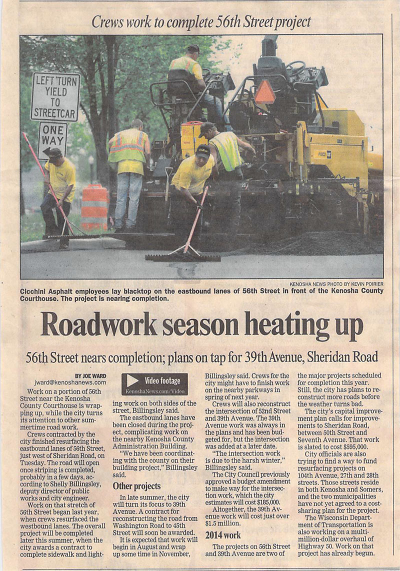 our history, 56th street roadwork project, cicchini asphalt